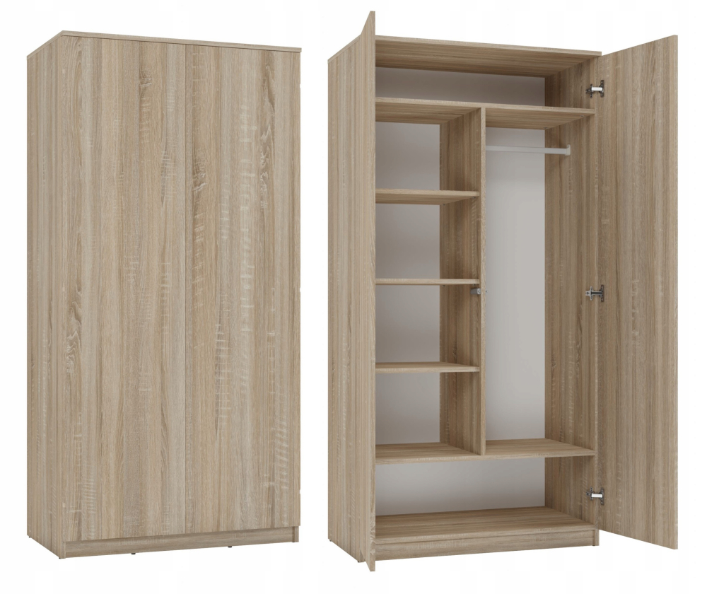 SZAFA GARDEROBA SD-90 DĄB SONOMA 90CM DRZWI PÓŁKI POJEMNA FUNKCJONALNA