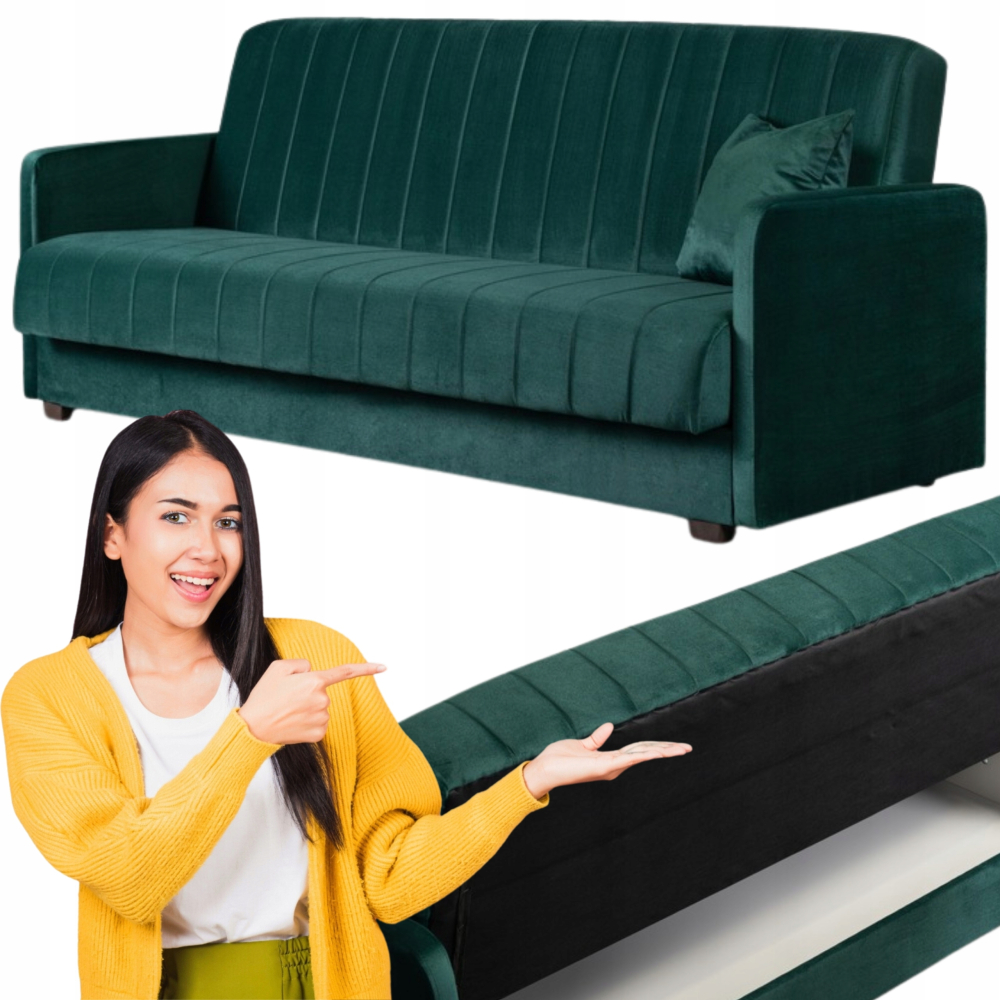 Wersalka Sofa Kanapa Rozkładana z Funkcją Spania Dwuosobowa Zielona PORTO