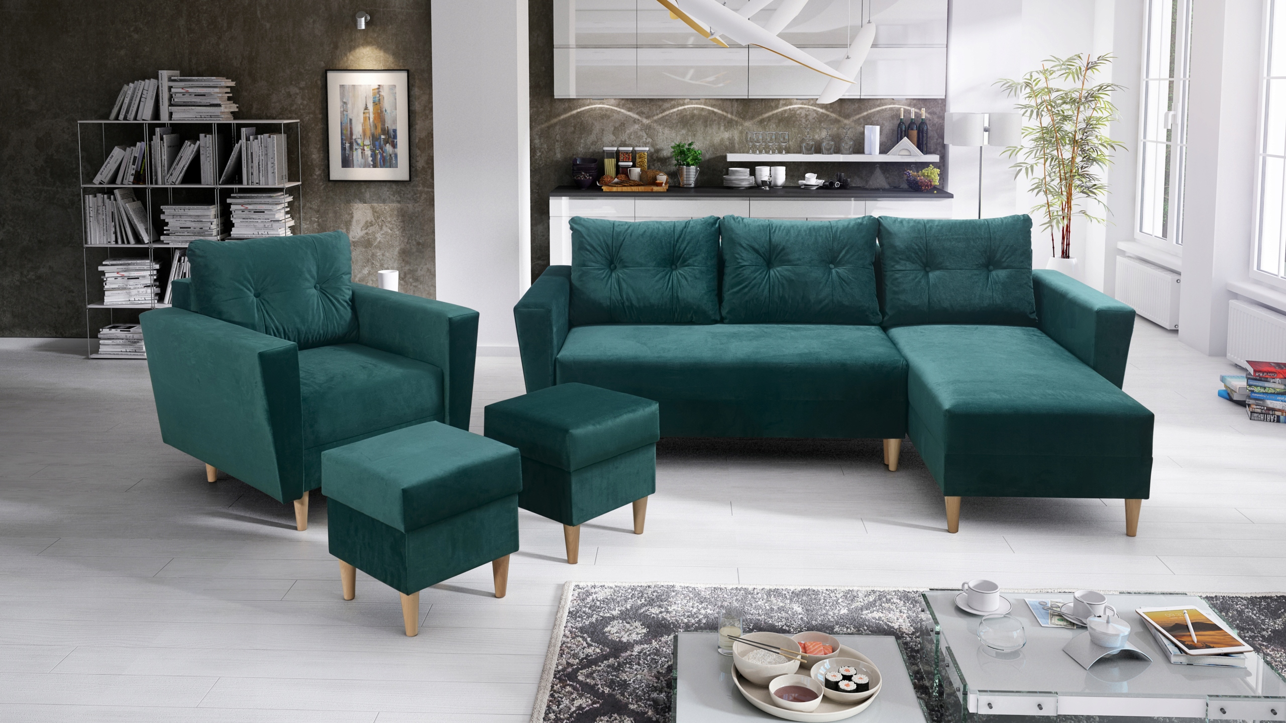Zestaw wypoczynkowy Oslo - narożnik, fotel + pufy
