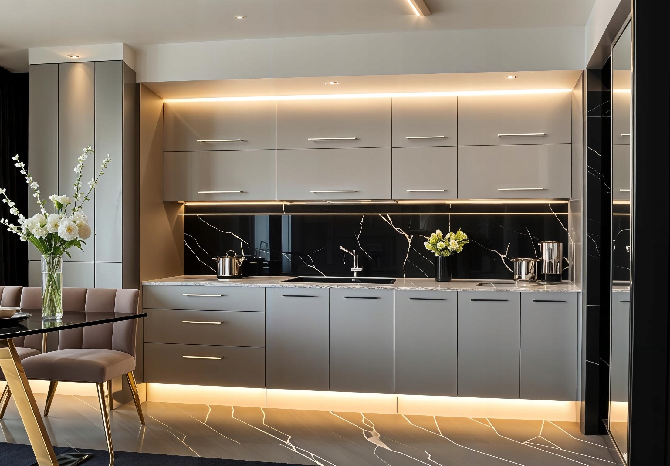 Meble Kuchenne Pure Line 280cm SZARY POŁYSK MDF Kuchnia Blat Szafki 2,8m Kolor frontów szafek stojących szary