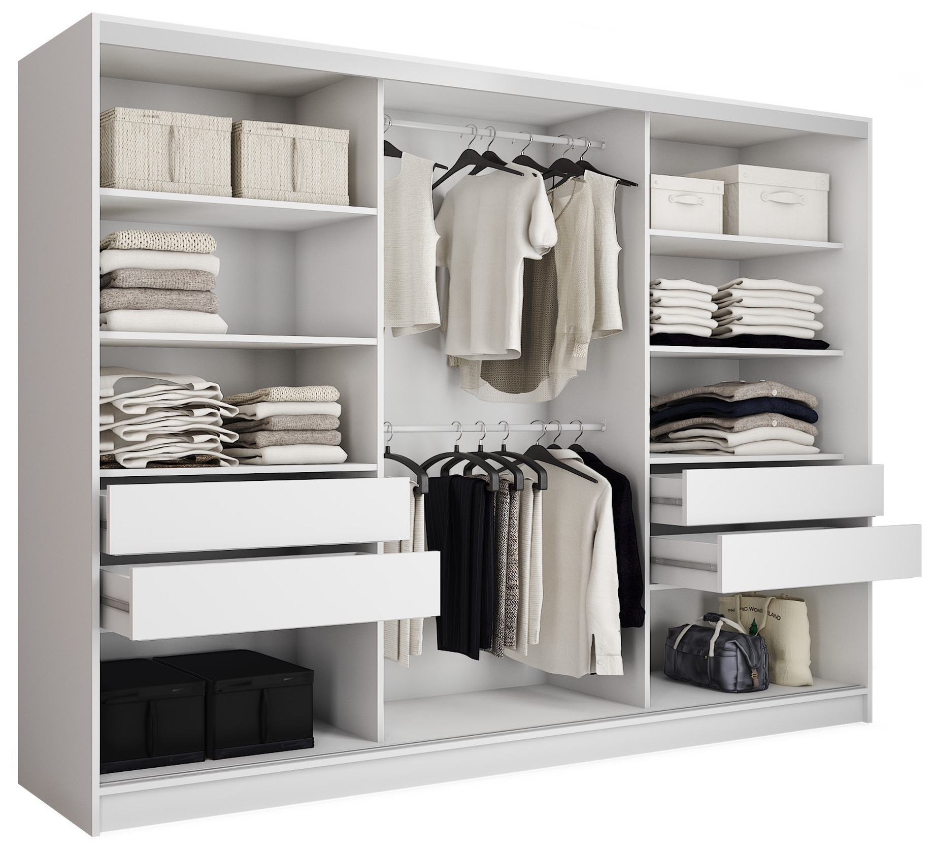 Szafa przesuwna z lustrem TOP 250 cm biała z półkami szuflady drążki EAN (GTIN) 5903736005965