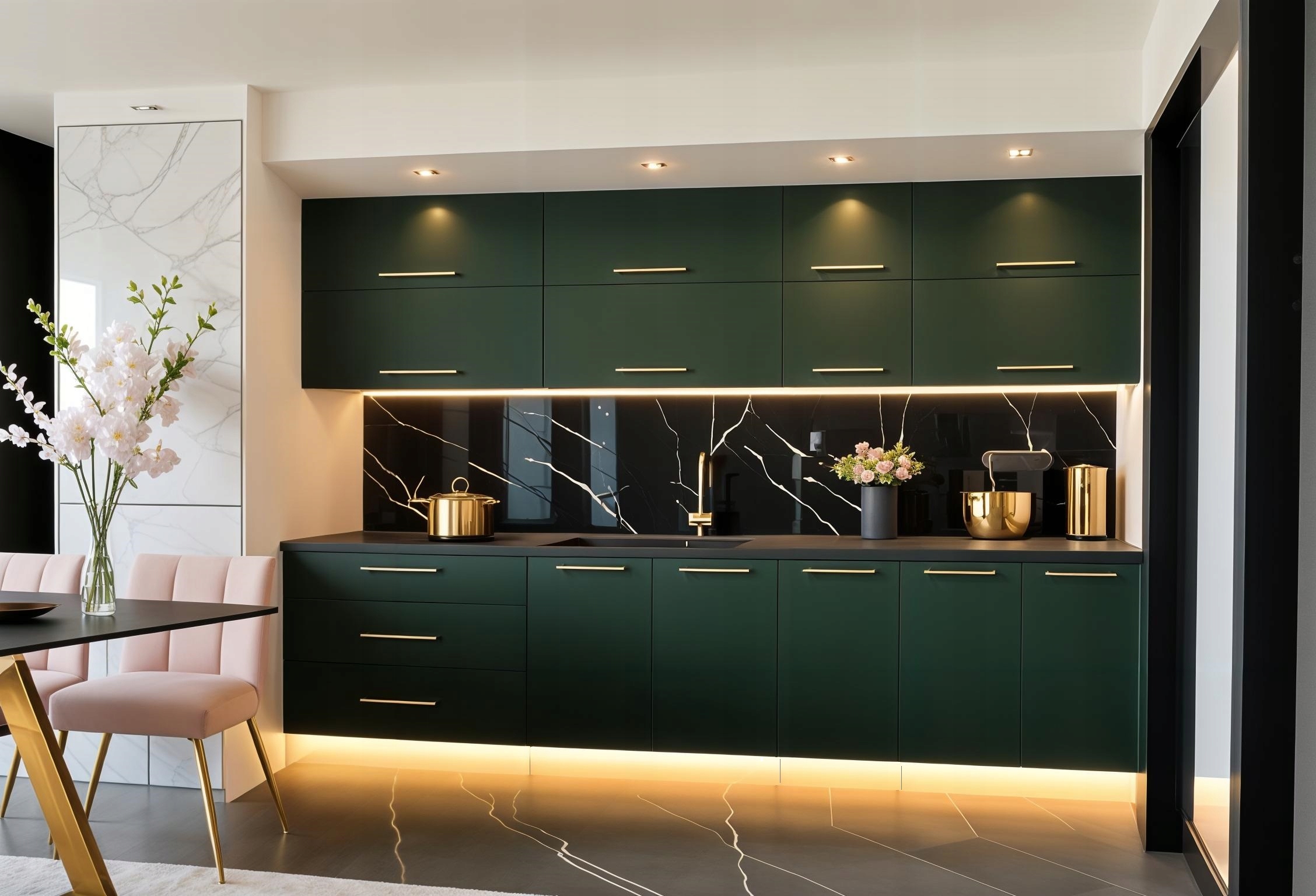 Meble Kuchenne Pure Line 280cm SZARY POŁYSK MDF Kuchnia Blat Szafki 2,8m Wykończenie szafek stojących połysk